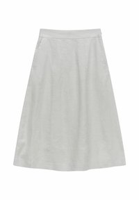 Knee-length, A-line hame vaale vaale haray rang ke kapde se bane, jo ek smooth texture, side pockets, aur ek saral, saaf design ka visheshata dete hain.