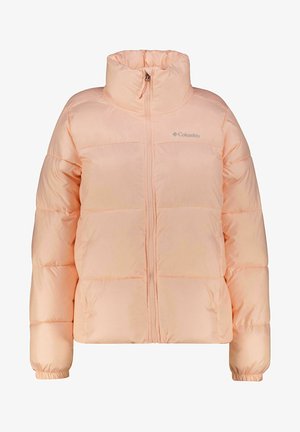 Heled roosa puffjakker, millel on kõrge krae, täispikk tõmblukk ja elastsed mansetid. Omab õmblustega paneele ja väikest logo rinnal.