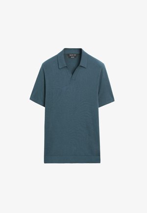 Kurzärmeliges Poloshirt in dunkler Tee-Farbe, mit einem V-Ausschnitt und geradem Saum. Hergestellt aus einem glatten, leichten Material.