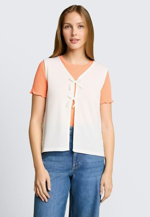 TOM TAILOR DENIM TOM TAILOR DENIM T-SHIRT TOP MIT SCHLEIFEN-DETAILS - Waistcoat - off white