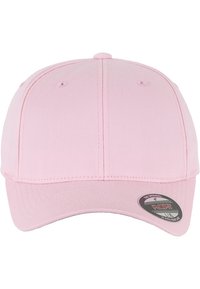 Roze baseballpet van een katoenmix. Heeft een gebogen rand, verstelbare sluiting en een voorpaneel met gestikte details.