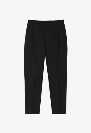 Sorte skræddersyede bukser med en glat stof, der har frontfald, lige pasform og et rent taljebånddesign. Ideelle til formelle anledninger.