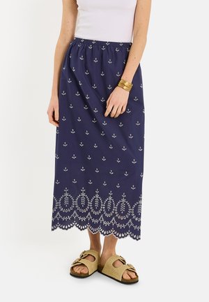 Grain de Malice, JUPE LONGUE FLUIDE BRODERIE ANGLAISE - Jupe trapèze - marine