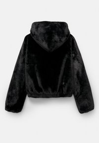 Sort cropped hoodie lavet af blødt stof, med en blød tekstur, lange ærmer og en tætsiddende kant. Inkluderer en fastsyet hætte.