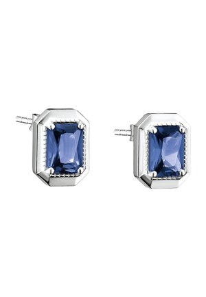 Silberohrstecker mit rechteckigen tiefblauen Edelsteinen, gefasst in einer polierten Fassung mit vier Krappen.