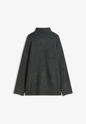 Donkergrijze, oversized pullover trui met een hoge nek en geribbelde manchetten. Gemaakt van zachte, gestructureerde stof, met een eenvoudig ontwerp.