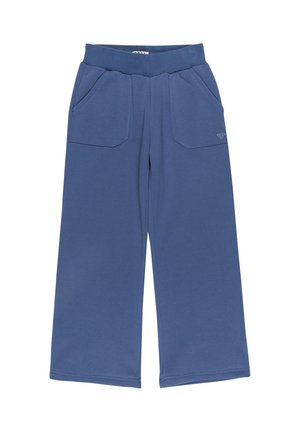 Pantalons de survêtement en coton bleu avec une coupe large, dotés de deux poches avant et d'une taille élastique pour un confort optimal.