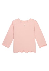 Rosa långärmad T-shirt i mjuk bomull med rund halsringning och vågiga kanter på ärmar och nederkant, med en liten logotypetikett.