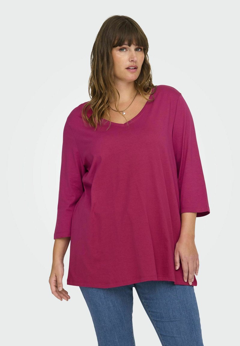 ONLY Carmakoma CARBONNIE LIFE 3/4 V NECK A SHAPE - Long sleeved top - sangria
