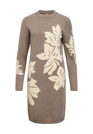 Object, OBJRAY L/S KNIT DRESS AOP NOOS - Gebreide jurk - morel pattern sandshell big flower