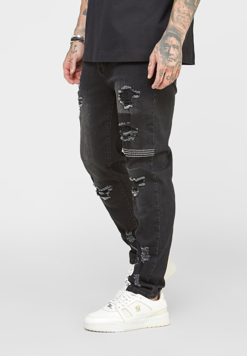 SIKSILK PATCH WORK DISTRESSED - Calças de ganga justas - washed black