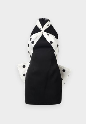 POLKA DOT PRINT HALTERNECK MINI DRESS WITH BOW - Robe de soirée - black/white