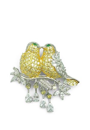 HEBE JEWELS, SPARKLING LOVEBIRDS - Spilla - silber-coloured gold-coloured & weiss