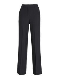 Zwarte, high-waisted broeken met een rechte pijp. Gemaakt van een soepele stof, met voorplooien en zijzakken.