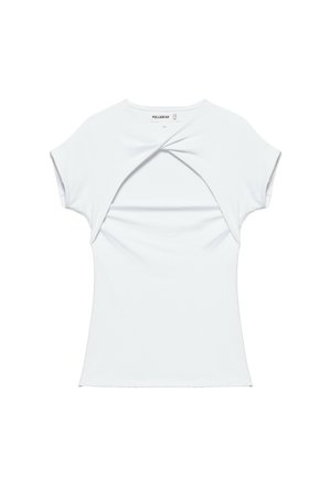 PULL&BEAR, KNOT NECKLINE - T-SHIRT - T-shirt con stampa - white