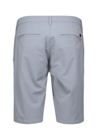 Grijze shorts gemaakt van lichtgewicht stof, met twee achterzakken en een strakke, op maat gemaakte vorm. Gladde textuur met minimale stikseldetails.