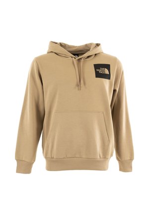 Beige hoodie van een katoenmix, met een vozak pocket, verstelbare trekkoordcapuchon en zwart logo patch op de borst.