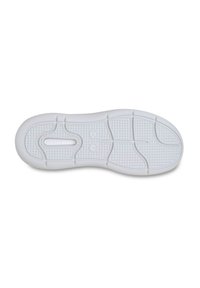 Suela de zapato de goma blanca con un patrón texturizado, profundos surcos para tracción y bordes redondeados para comodidad y flexibilidad.