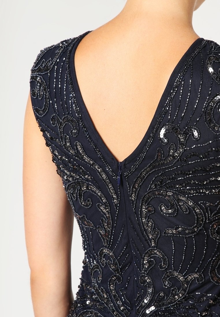 lace and beads navy dress Lace & Beads Bridesmaid Madison v neck tulle midi dress in navy