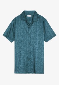 Kurzärmliges, knöpfbares Hemd in Teal mit einem dezenten Schlangenhautmuster und einem Umlegekragen.