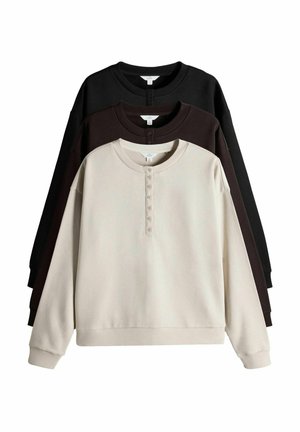 3 PACK HENLEY - Sweatshirt - black/chocolate brown/cream