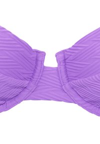 Fialový bikiny top s ryhovanou textúrou a tvarovanými košíkmi. Obsahuje stredný klip a zakrivené okraje pre priliehavý dizajn.