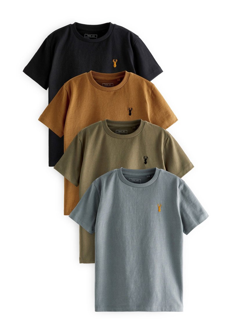 Next - 4 PACK STAG EMBROIDERED SHORT SLEEVE - T-paita - green, Suurenna