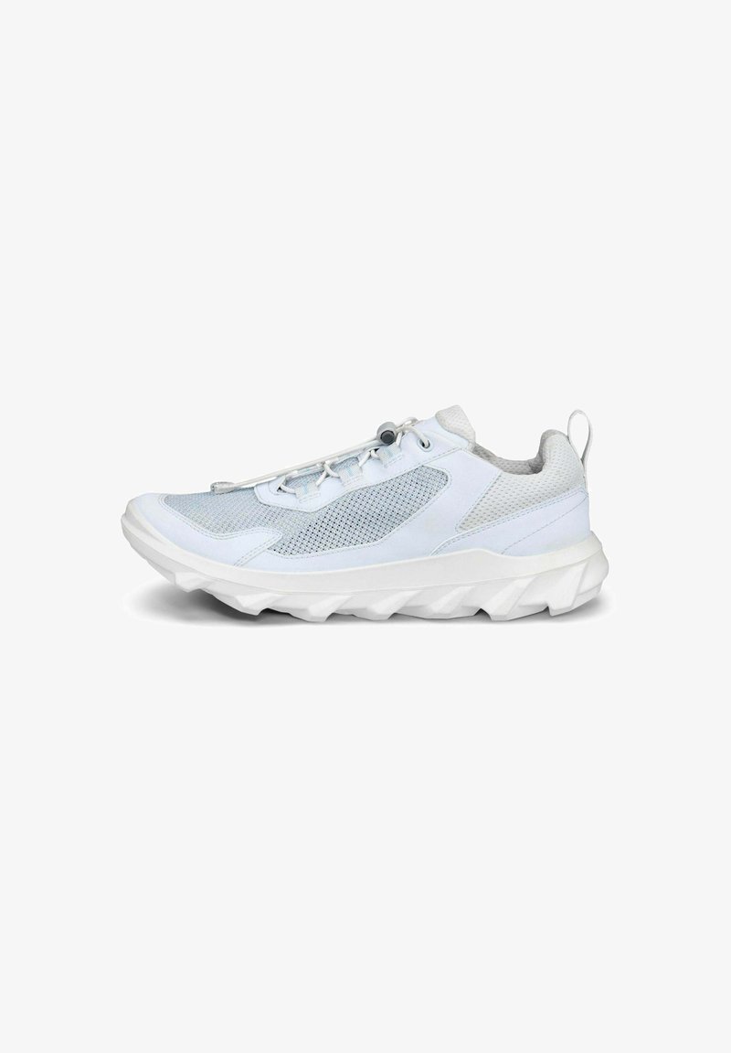 Kergedatud sportlik king, millel on võrgust pealis, valge ja helesinine värvitoon ning tekstuuriga kummist talla, millel on eriline siksakiline muster.