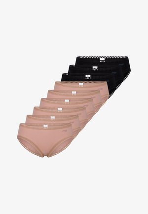 Set aus acht Unterwäschepaaren: vier schwarz und vier hautfarben. Das Material ist glatt mit Spitzenbesatz am Bund und einem Logodetail.