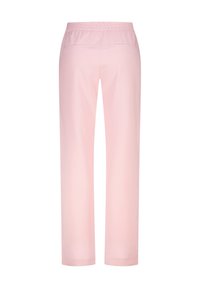 Roze, lichtgewicht broeken met een elastische tailleband, rechte benen en twee achterzakken, met een gladde textuur.