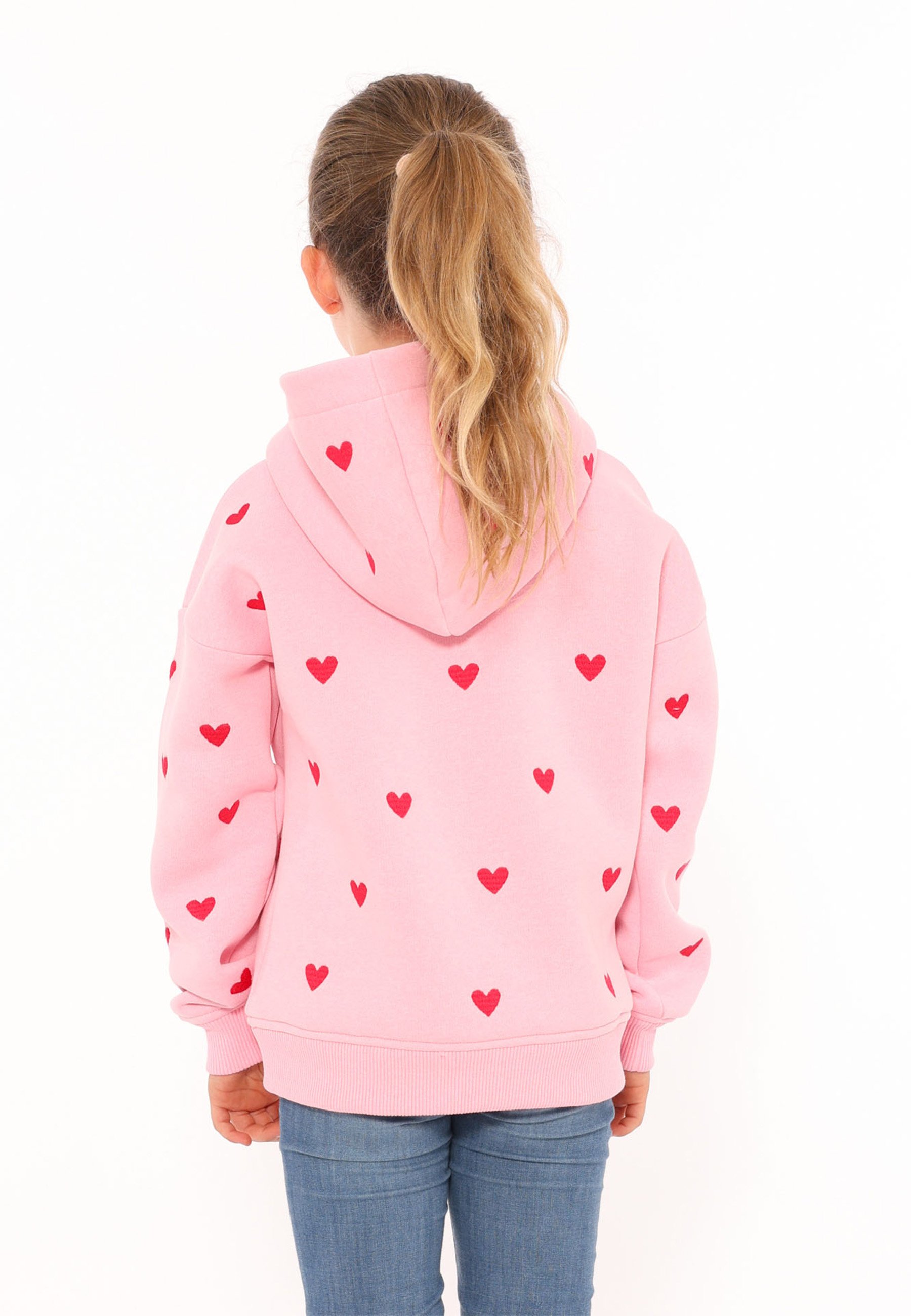 Embroidered Heart Zip Up Zwillingsherz HEARTS Hoodie Rosa/light