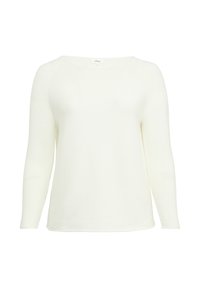 Witte lange mouwen trui met een ribbelstructuur en een bootnek. Casual pasvorm met een gladde afwerking en minimalistische details.