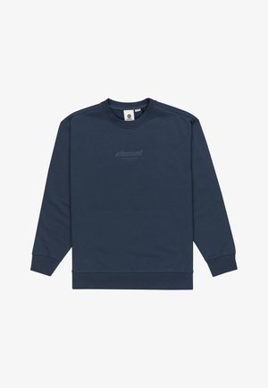 Marineblå sweatshirt, crew neck, lange ærmer, lavet af blødt stof, har et diskret elementlogo i midten, ribbede ærmeender og kant.