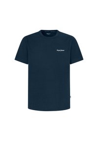 Tamna plava majica s kratkim rukavima od pamuka s okruglim izrezom. Ima mali bijeli "Pepe Jeans" logo na prsima.