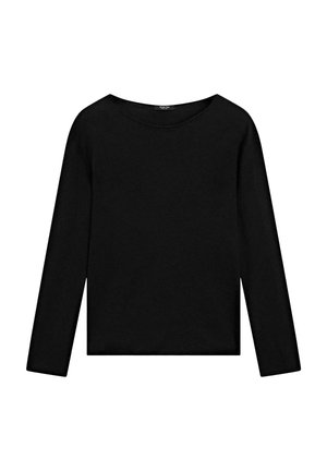 Maglietta nera a maniche lunghe con scollatura a barca, realizzata in un tessuto morbido con una texture liscia e orlo dritto.