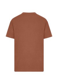 Rust-colored short-sleeve t-shirt made of cotton, featuring a round neck and a smooth, soft texture with no visible patterns or graphics.