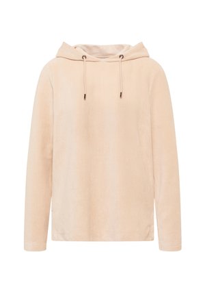 Beżowa długosleeve'owa bluza z kieszeniami uszyta z kordurojowej tkaniny, luźny krój i lekko teksturowany materiał.