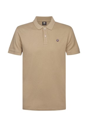 Tricou polo bej din amestec de bumbac, cu guler cu trei nasturi, mâneci scurte și un mic logo brodat pe piept.