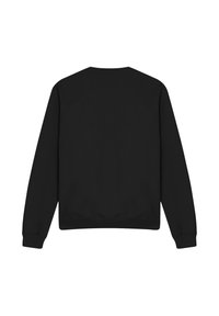 Black sweatshirt with long sleeves, ribbed cuffs and hem, smooth texture, and a plain back design without logos or embellishments.