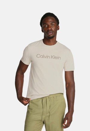 TEXTURED EMBROIDERY LOGO - T-shirt imprimé - oatmeal