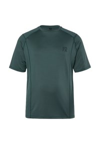 Kortærmet, mørkegrøn atletisk t-shirt lavet af letvægtsstof. Har en rund halsudskæring og et lille logo på venstre bryst.