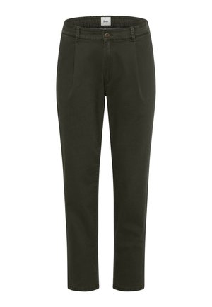 Dunkelgrüne Hose aus Baumwollmischung, mit elastischem Bund, vorderen Falten und schmal zulaufenden Beinen für eine figurbetonte Silhouette.