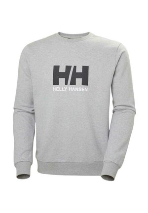Šedá mikina s dlouhými rukávy, se large černým logem "H/H" a textem "HELLY HANSEN". Vyrobena z měkké, hladké tkaniny.