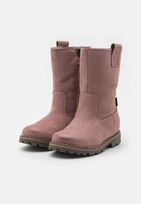 Rosa Leder-Ankle-Boots mit abgerundeten Zehen, seitlichem Reißverschluss, kurzem Schaft und strukturiertem Obermaterial. Gummisohlen mit Profil für besseren Halt.