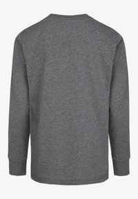 Gray long-sleeve t-shirt with a crew neck, made of soft fabric. Features a simple design with straight cut and ribbed cuffs.