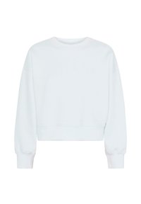 Sweatshirt blanc court à manches longues, col rond et poignets côtelés. Fabriqué en tissu doux avec une texture lisse et un design minimal.
