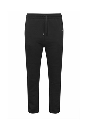 Pantalon de survêtement noir fuselé avec taille élastique et cordon, conçu pour un usage décontracté.