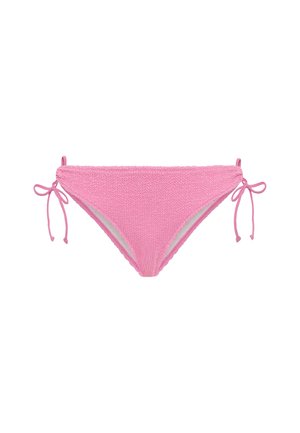 Rosa bikinitruse med strukturert strikkedesign, sidesnorer og justerbare stropper. Har en klassisk cut med en lett glansfinish.