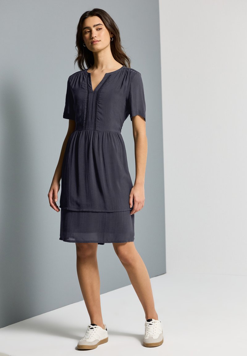 Robe Femme Bleu Marine En Coton Avec Garnitures Soie - Marque Principles, Coupe A-Line - Occasion Très Bon état