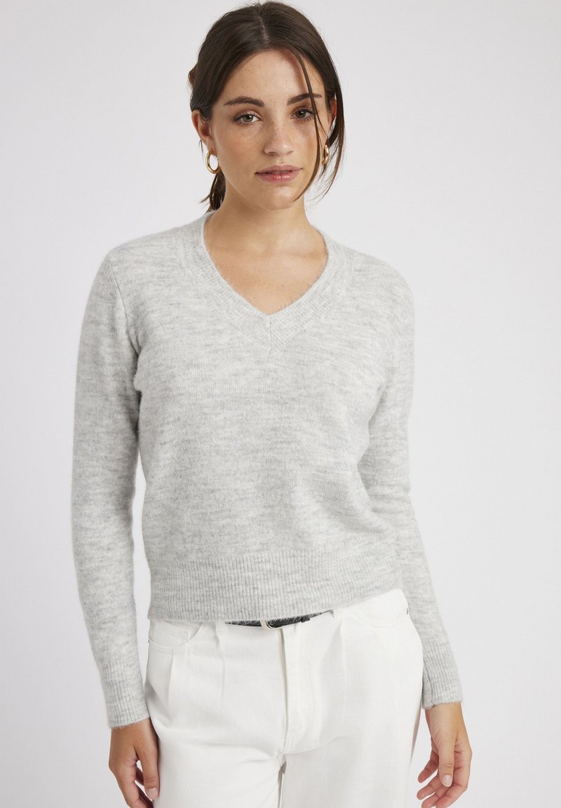 BZB COL V UNI - Pullover - gris clair